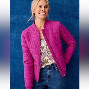 NWOT Talbots QUILTED BOMBER JACKET Pink- Wild Aster Women’s Size Large MSRP $199